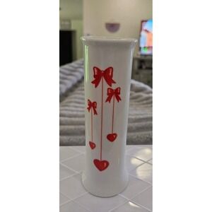 F.T.D.A. White Ceramic Art Pottery Vase Red Hearts Glossy, Korea 1988